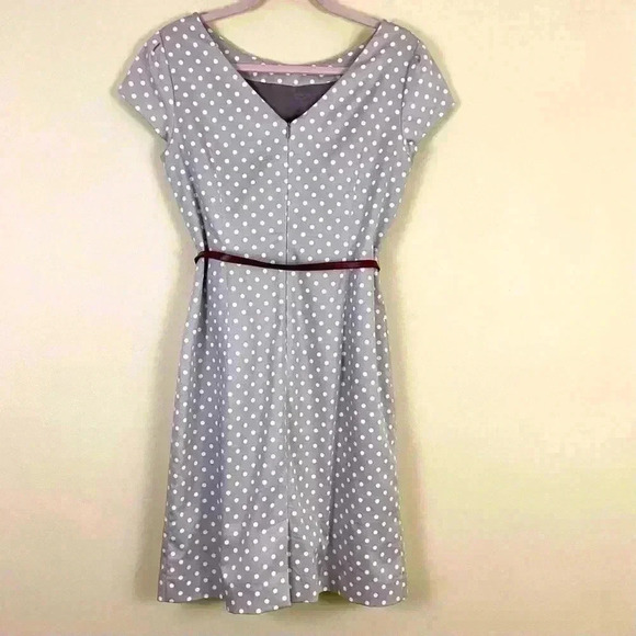Comma, Tan Polka Dot “50’s” Scoop Neck Belted Sheath Mini Lined Dress (EU38/US8) - Picture 4 of 11